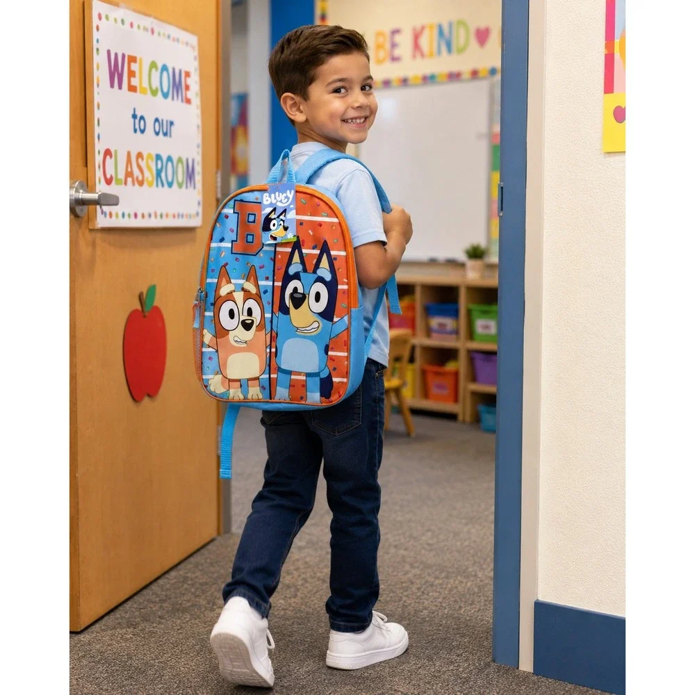 Bluey Bingo Kids Backpack School Bag NWT Toddler Preschool Blue Orange 18